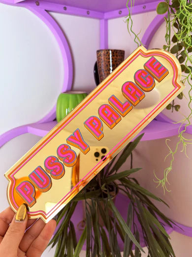 Pussy Palace Rectangle Sign - Warm Gold - Medium