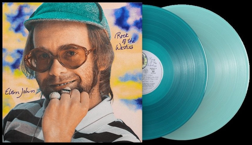 Elton John - Rock of the Westies (50th Anniversary Edition Sea Blue/Electric Blue 2LP) sleeve with Sea Blue and Electric Blue vinyl