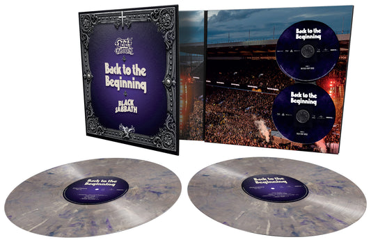 Ozzy Osbourne & Black Sabbath - Back To The Beginning Silver & Purple Metallic Splatter 2LP with gatefold sleeve and Blu-rays